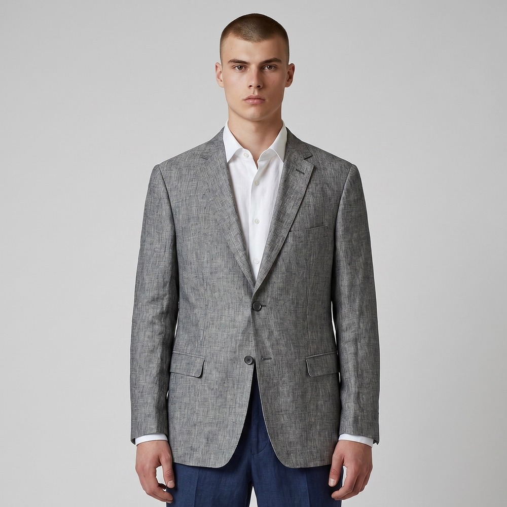 Z Zegna Blazer Jacket Mens 40L Grey  100% Linen 2-Button City Fit Sports Coat